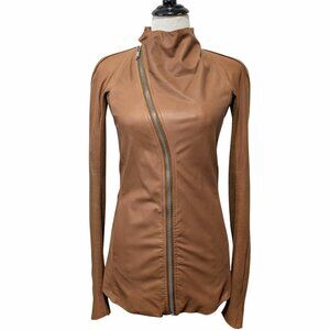Rick Owens Womens Size US 6 Tan Honey Calf Leather Asymmetric Cowl Neck Jacket